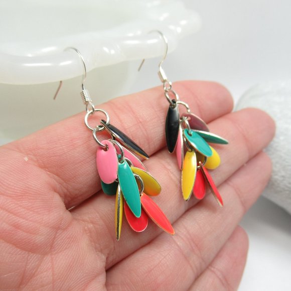 Multi colored enamel drop earrings - Picture 7 of 10